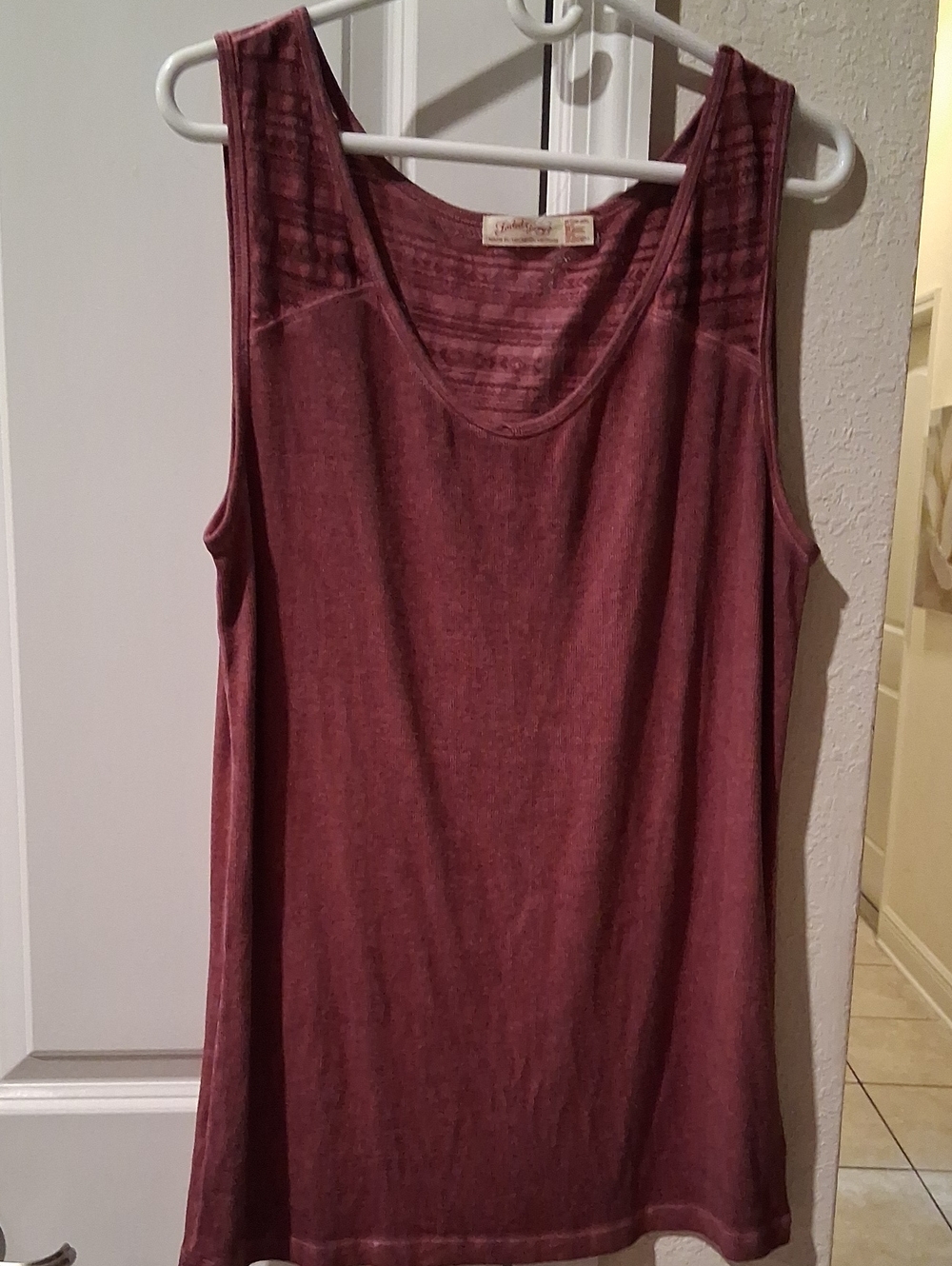 Faded Glory Maroon Striped Yoke Tank Top